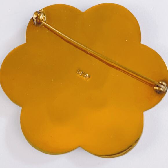 VTG Mid Century Brooch Siam Red Enamel Gold Tone Floral Thai Dancer Motif - Picture 9 of 11